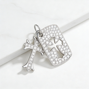 Collar Clásico de Compromiso con Colgante de Cruz y Diamante CVD Cultivado en Laboratorio, Chapado en Oro de 10K/14K/18K sobre Plata Personalizada, Cadena para Suéter, Regalo VS - Product Image 2