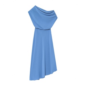 Robe longue d'été décontractée bleue asymétrique sans manches pour femme, taille naturelle tissée respirante, taille XS, idéale pour la journée - Product Image 1
