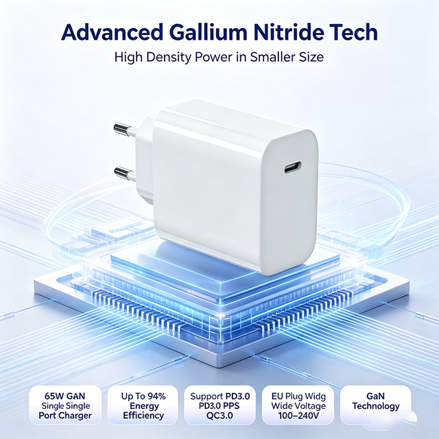 Cost Effective GaN Fast Charger | 65W Single Port Type C PD Charger | EU Plug 100 240V Wide Voltage Support PD3.0 PPS QC3.0 AFC