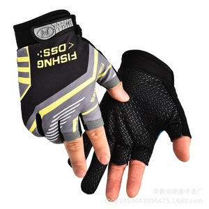 Guantes de pesca con diseño abierto de tres dedos, transpirables, antideslizantes, protección solar para pesca con señuelos en el mar, talla única, tela de poliéster - Product Image 1