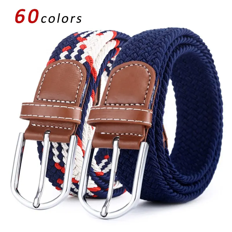 60 cores mulheres malha tecido de lona casual tecido estiramento trançado cinto elástico multicolorido para homens jeans golfe logotipo personalizado