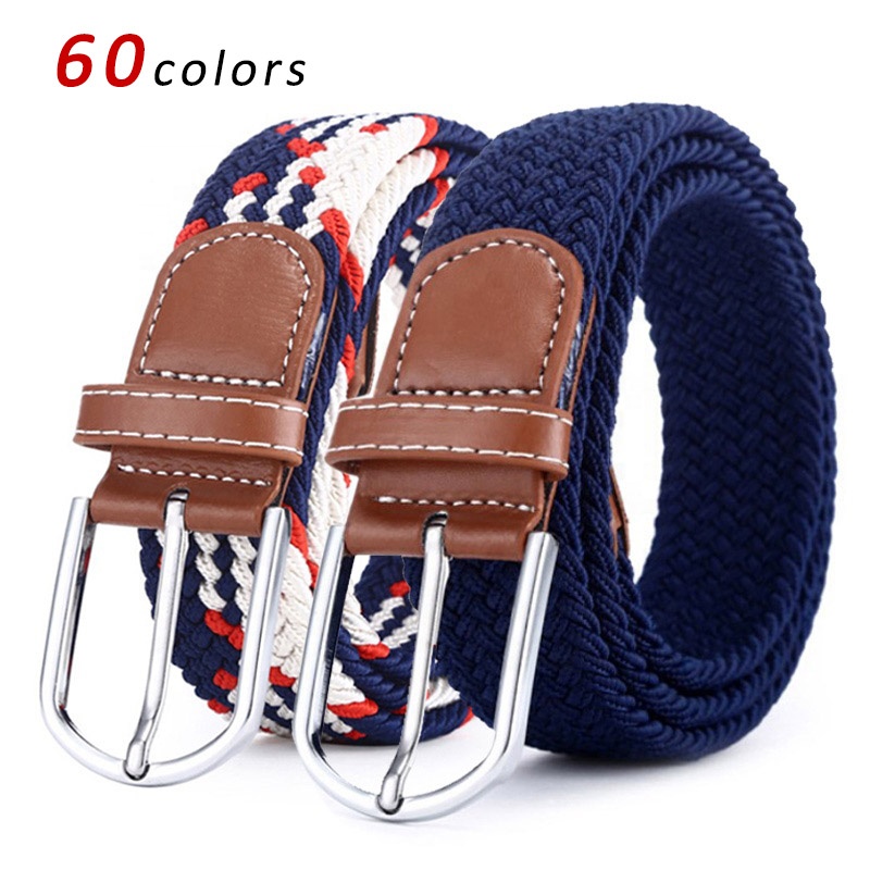 Tissu en toile tricoté décontracté pour femme, ceinture élastique tressée multicolore pour hommes, jeans, golf, logo personnalisé, 60 couleurs