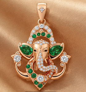 Collar con Colgante de Ganesha, Chapado en Oro, Acero Inoxidable, con Circonita Verde, Estilo Diamante, Joyería para Mujer, para Fiestas - Product Image 1