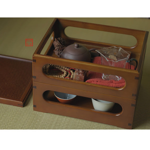 Bamboo Tea Set Storage Box <b>Square</b> Double Layer Dustproof Desktop Rack For Tea Display And Storage - Product Image 2