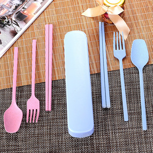 Portable Wheat Straw Cutlery <b>Set</b> Foldable Spoon Fork Chopsticks Knife With Case for Travel Camping School - Product Image 4