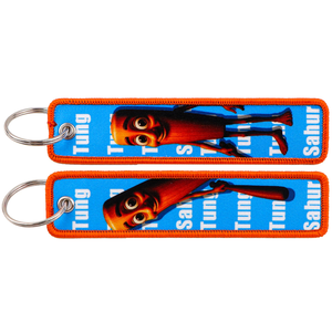 3 Styles Logo personnalisé Cartoon Tung Tung Tung Sahur <span class=keywords><strong>Doudou</strong></span> Brainrot Shark tissé brodé Porte-clés moto Jet Tag Porte-clés - Product Image 4