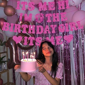 Peach Red Sparkling Happy Birthday <span class=keywords><strong>Banner</strong></span> Decoración de pared de fiesta de cumpleaños para niñas y mujeres para uso en interiores - Product Image 2