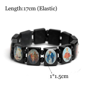 Braccialetti Elastici Religiosi con Blocchi di Legno Quadrati, Smaltati Colorati, 12 Immagini, Cattolici Cristiani, Santa Maria, Gesù, <span class=keywords><strong>Rosario</strong></span> - Product Image 6