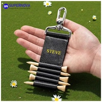 Porte-tee de golf en cuir PU avec gravure laser, porte-clés, personnalisable OEM/ODM, pour sac de golf, avec 5 tees, de la marque Laser Blanks Factory