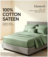 Parure de lit luxueuse en satin 100% coton 60S, draps en coton biologique