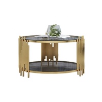Ensemble table basse, meubles de maison, salon, acier inoxydable doré, top en verre, table basse d'hôtel, nouveau modèle, livraison gratuite