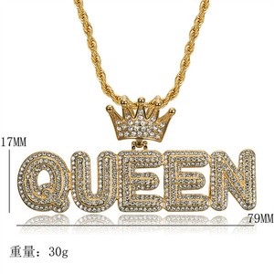 Hiphop New Design Crystal 18K Gold Plated Queen Crown Stainless Steel Pendant Necklace <b>Rope</b> <b>Chain</b> Letter Shape for Anniversary - Product Image 5