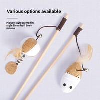 Baguette de jeu pour chat en bois naturel avec plume en lin et clochette, cordon élastique, jouet interactif pour chatons d'intérieur, vente en gros
