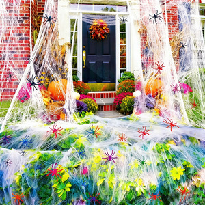 Halloween Stretchy <strong>Spider</strong> Web Decoration with Colorful <strong>Fake</strong> <strong>Spiders</strong> for Indoor Outdoor Party Decor - Product Image 3