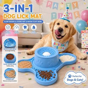 ชามอาหารสัตว์เลี้ยงซิลิโคนเกรดอาหาร 3-in-1 พร้อมแผ่นเลียป้องกันการกินเร็ว ป้องกันการสำลัก ป้องกันการลื่น พกพาสะดวกสำหรับสุนัขและแมว - Product Image 2