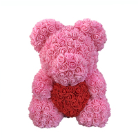 40cm de lujo PE Rosa perro oso Artificial de flores de espuma de oso de rosas con corazón, regalo para las mujeres de San Valentín regalo de boda