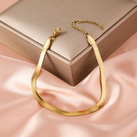 Bracelet ajustable en acier inoxydable plaqué or 18 carats de 3 mm, chaîne chevrons, maille serpent plate, résistant au ternissement, étanche, minimaliste
