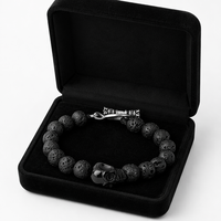 Bracelet en pierre de lave naturelle avec pendentif crâne noir, perles, style gothique punk, bijoux pour hommes, logo personnalisé OEM, vente en gros