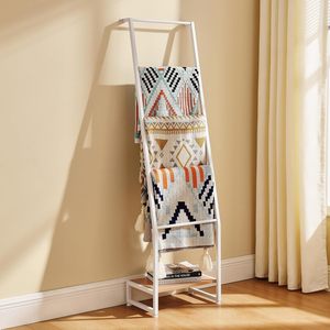 Ladder <b>Towel</b> <b>Rack</b> Freestanding Black Metal Blanket Holder Wall Leaning <b>Towel</b> Stand - Product Image 1
