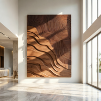 Décoration murale artisanale en bois massif gravé, motif anneau d'arbre superposé et relief topographique ondulé, pour espaces intérieurs rustiques
