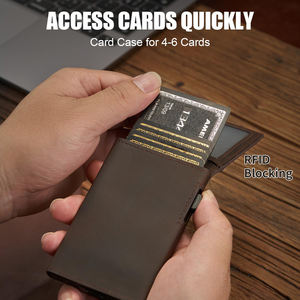 กระเป๋าใส่บัตรแบบวินเทจหนังวัวแท้ลายม้าแท้แบบวินเทจซองใส่บัตรสำหรับผู้ชายทำจากอลูมิเนียมโลหะทรงสลิมพร้อมคลิปหนีบ<span class=keywords><strong>เงิน</strong></span> - Product Image 4