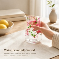 Gelas Dinding Ganda dengan Bunga Kering, Gelas Teh Bentuk Tulip Bening, Gelas Minuman Air Jus untuk Kafe, Hadiah, Grosir