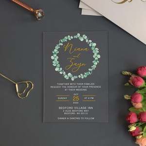 Invitation de mariage géométrique avec verdure, <span class=keywords><strong>aquarelle</strong></span>, feuilles d'<span class=keywords><strong>eucalyptus</strong></span> vertes, invitation de mariage - Product Image 4
