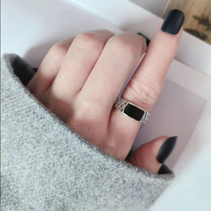 Anillo Ajustable de Cobre Chapado en Oro Blanco con Diseño Geométrico Antideslustre para Hombre, Estilo Vintage Negro, Venta al por Mayor de Joyería a Granel - Product Image 2