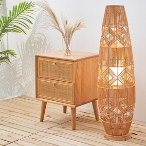 Lampe de sol en rotin, style bois naturel, source de lumière LED, couleur changeante, inspirée du zen, décoration de salon - Product Image 2