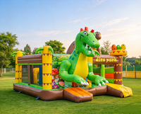 Château gonflable commercial à thème dinosaure en PVC avec toboggan, taille personnalisable, facile à installer, idéal pour la location