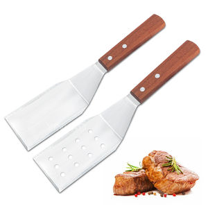 ตะหลิวสแตนเลสพร้อมด้ามไม้ตะหลิวย่างบาร์บีคิวเครื่องทำแพนเค้กแฮมเบอร์เกอร์ในครัว - Product Image 6