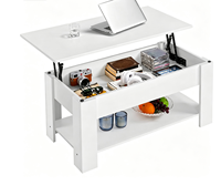 Table basse relevable de style européen, extensible, en verre trempé, avec rangement en bois, double niveau, pour petit salon