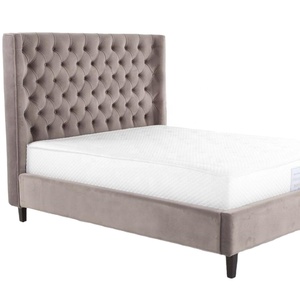 Buttons Tufted High Headboard Double King Size Bedroom Furniture Fabric Covered <strong>Vintage</strong> Design <strong>Bed</strong> <strong>Frame</strong> - Product Image 1
