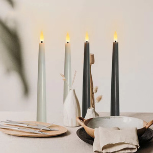 Wholesale Set 2 Flameless <strong>White</strong> Flickering Real Wax Electric LED <strong>Taper</strong> <strong>Candles</strong> Moving Flame Halloween Ramadan Birthdays Decor - Product Image 3
