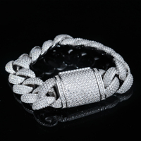 Bracelet Cuban Link Iced Out Moissanite Diamant de laboratoire Argent Or 18 carats Hip Hop Homme Micro Pavé Fermoir Boîte Verrou de sécurité