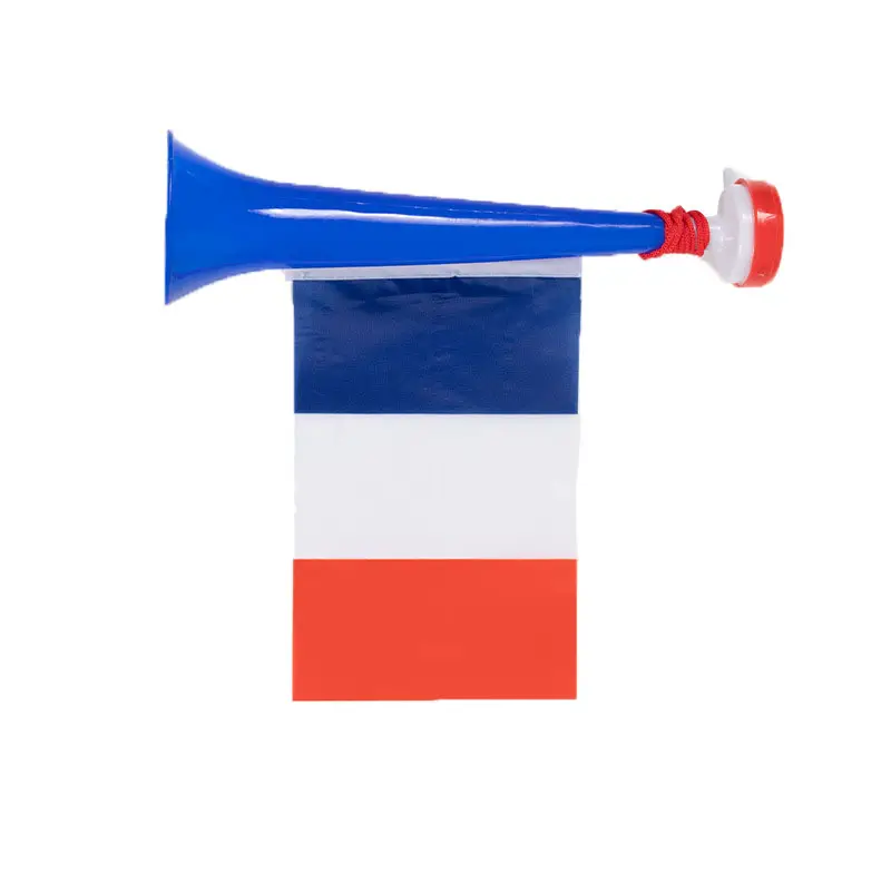 Passen Sie jubelndes Fußballfan-Plastik-Vuvuzela-Horn-blaues Waldhorn mit 14*21-Land-Flagge an
