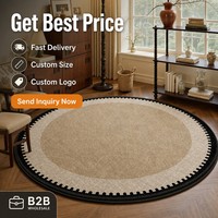 Tapis de salon rond moderne rétro, tapis circulaire sur mesure de style mid-century, tapis antidérapant à bordure festonnée noire en polyester, tapis OEM