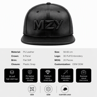 Topi Snapback Premium Kulit PU 6 Panel Pinggiran Datar Logo 3D Puff Gaya Jalanan Mewah