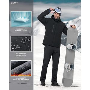 Herren Winter-Skihose Fleece-Gefüttert Wasserdicht Warm Isoliert Winddicht Reißverschlusstaschen Thermische Softshell-Hose - Product Image 2