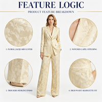 Costumes d'affaires pour femmes 2026 – Ensembles élégants blazer et pantalon en jacquard floral champagne, luxe intensif, pour bureau, mariage, sur mesure OEM/ODM