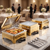 Chauffe-plat carré électrique professionnel en acier inoxydable doré à pieds bas pour buffet, équipement de cuisine pour restaurants
