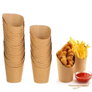 Food Keep Paper Cone Crepe Food Chip Cup, Crepe Cone Waffle Holder Round Bottom Chip Paper Cup
