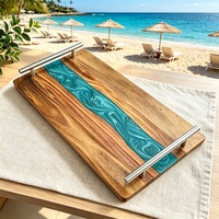 Epoxyhars acaciahouten charcuterieplank met kaasmes en bestekset, multifunctionele houten serveerschaal voor catering
