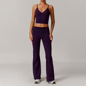 Aoyema Vêtements de sport pour femmes <span class=keywords><strong>Taille</strong></span> haute personnalisée Vêtements de sport pour le levage des fesses <span class=keywords><strong>Pantalon</strong></span> de soutien-gorge de yoga respirant Ensemble de fitness pour le contrôle du ventre - Product Image 4