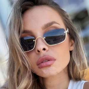 Gafas de Sol Rectangulares Metálicas Retro 2025 con Logotipo Personalizado, Protección UV400, Media Montura, Cuadradas, para Mujer - Product Image 2