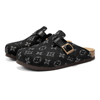 Mules vintage à motif denim, pantoufles confortables à semelle en liège, chaussures à enfiler pour l'extérieur et l'intérieur, vente en gros
