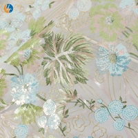 Tissu en tulle de polyester 100% brodé de sequins floraux personnalisés pour robe de mariée, robe de soirée
