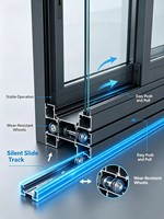 Ventana Corredera Moderna de Aleación de Aluminio con Certificación CE, Diseño Horizontal de Acero Inoxidable, Sistema de Seis Rieles, Resistente al Viento, para Baño y Hotel