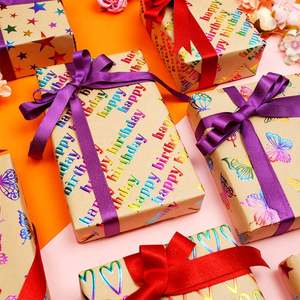 Venta al por mayor de alta calidad 80g 43*300cm Color de cumpleaños y papel de embalaje dorado papel de regalo - Product Image 6