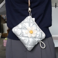 Tas kosmetik Mini portabel lucu personalisasi kantung penyimpanan lembut perak Puffy dengan ritsleting terbuat dari poliester tahan lama